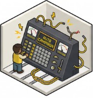 Isometric console labeled auto campaign with drifting meters